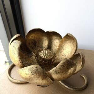 Antique Sante Mingazzi Wrought Iron Gold Lotus Flower Sculpture Gilt Metal